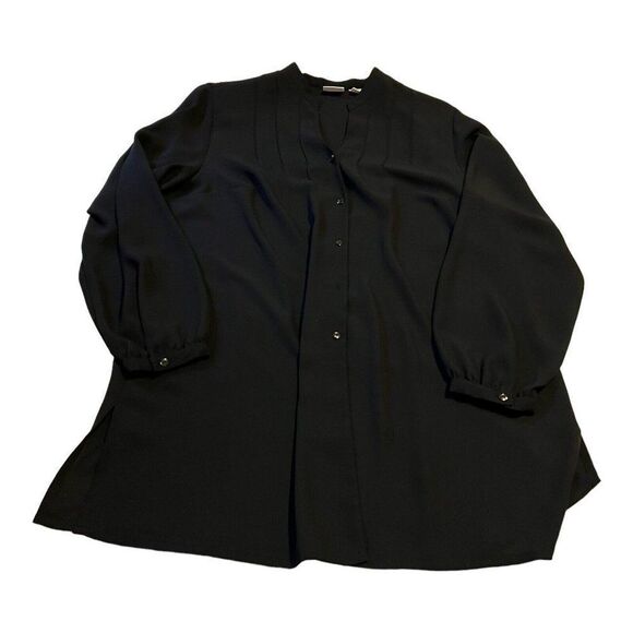 Studio C Plus Top Shirt Women’s 14 16 W Black Tunic Blouse Long Sleeve Button Up - Picture 1 of 8